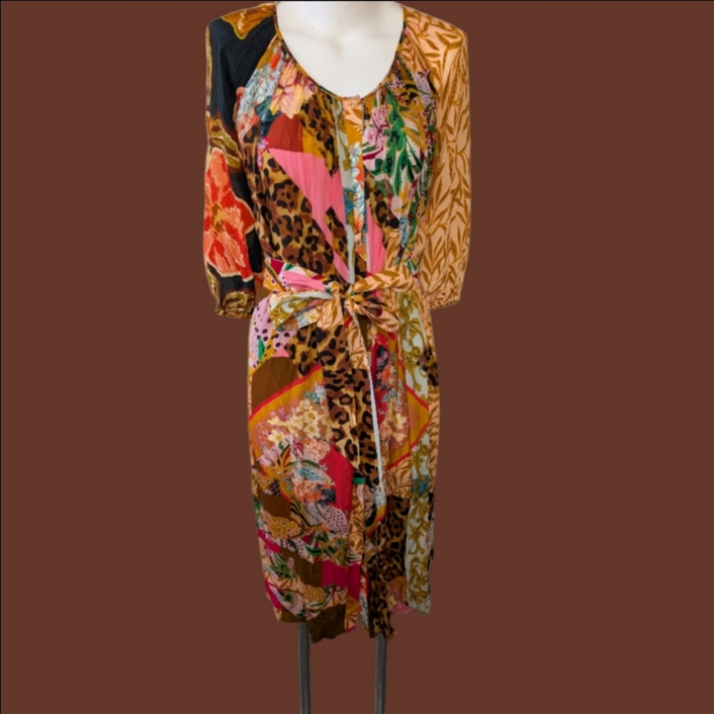 Vintage Dress Bohemian Colored European Flair Midi Length With Or W/O Belt XS